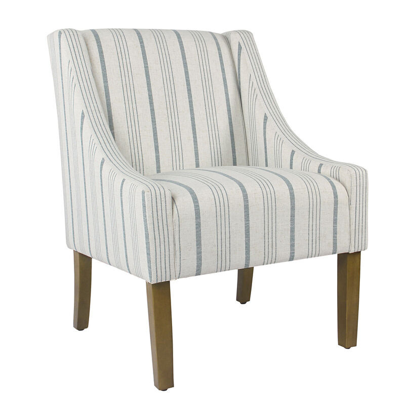 Stripe Pattern Fabric Upholstered Accent Chair with Wooden Legs, Multicolor image number 0