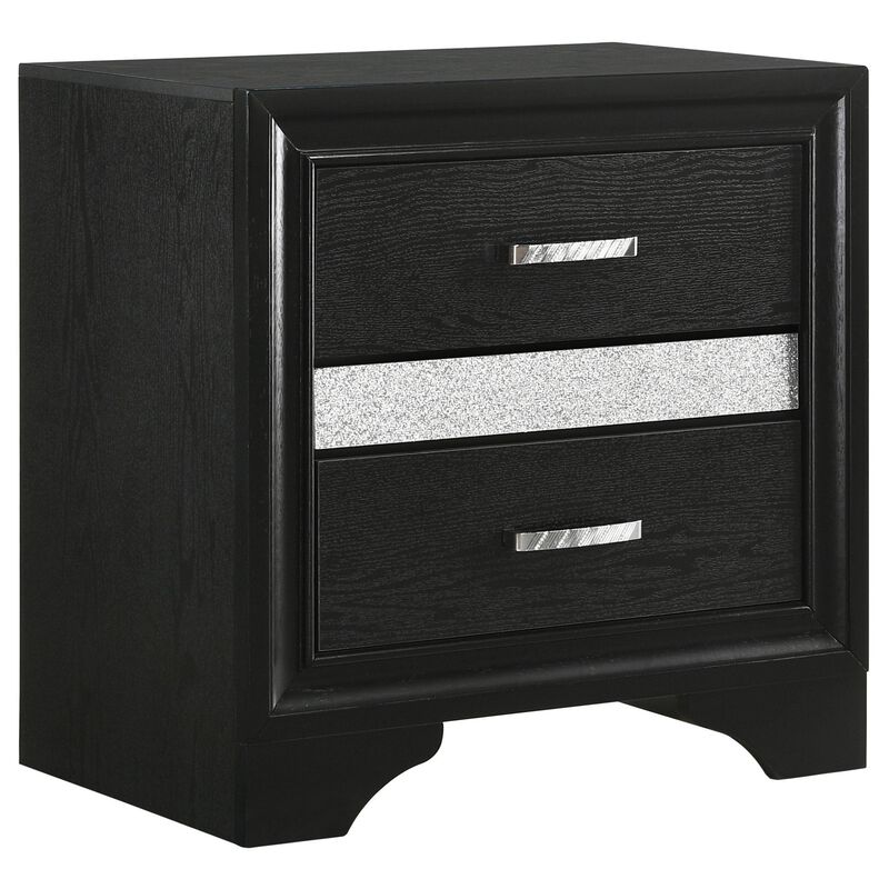 Vino 4pc Twin Bedroom Set, Storage Footboard, Black, Glitter Stripes