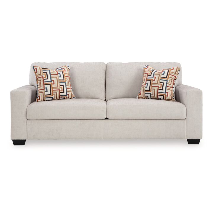 Avie Sofa, 2 Accent Pillows, 85 Inch, Soft White Ivory Polyester