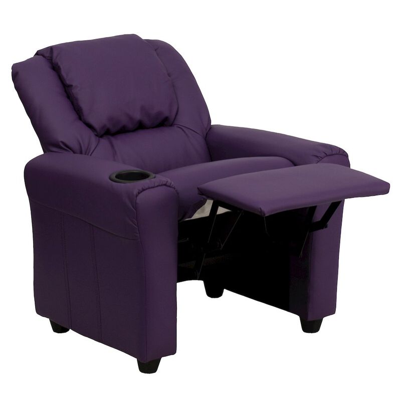 Flash Furniture Contemporary Purple Vinyl Kids Recliner with Cup Holder and Headrest