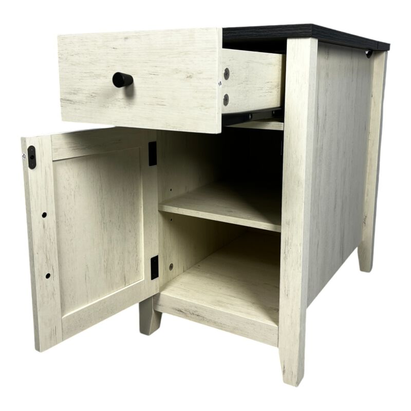 Streamdale Farmhouse Bedside Table with Charging Station, Barn Door Nightstand with Drawer image number 6