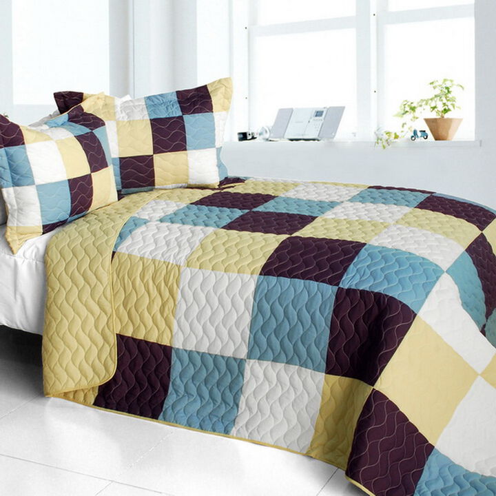 3 Piece Vermicelli Quilted Patchwork Quilt Set Handsome Prince Collection