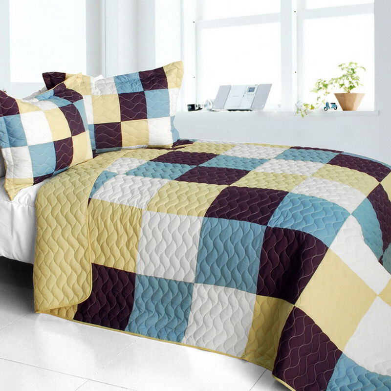 3 Piece Vermicelli Quilted Patchwork Quilt Set Handsome Prince Collection image number 0