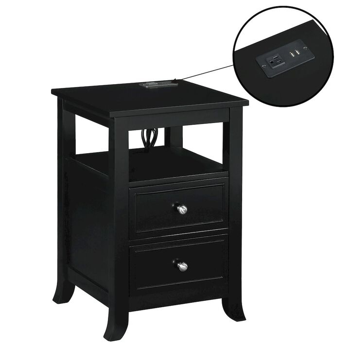 Convenience Concepts Melbourne 2 Drawer End Table with Charging Station and Shelf