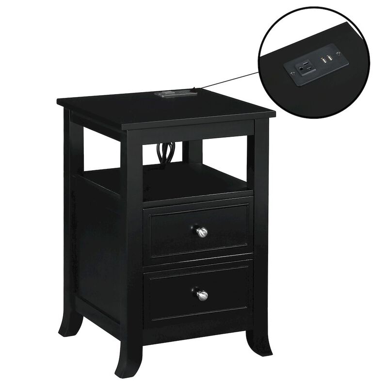 Convenience Concepts Melbourne 2 Drawer End Table with Charging Station and Shelf