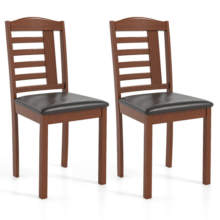 Set of 2 Wood Dining Chairs with Faux Leather Seats for Kitchen or Dining Room
