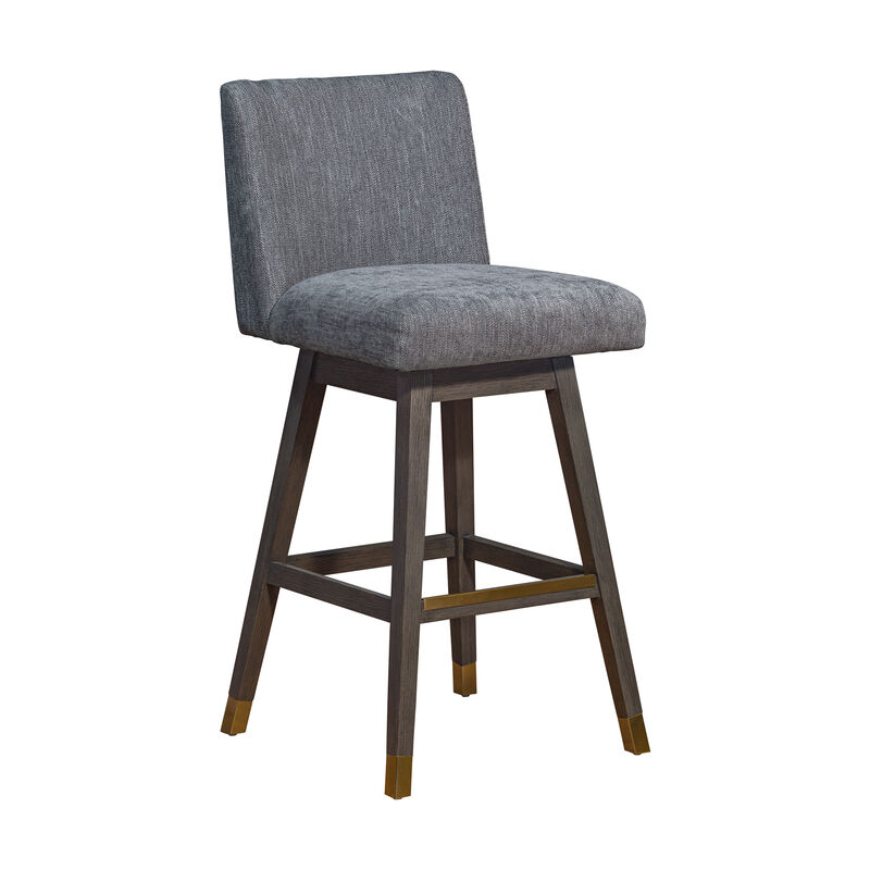 Basila Swivel Stool in Brown Oak Wood Finish with Beige Fabric