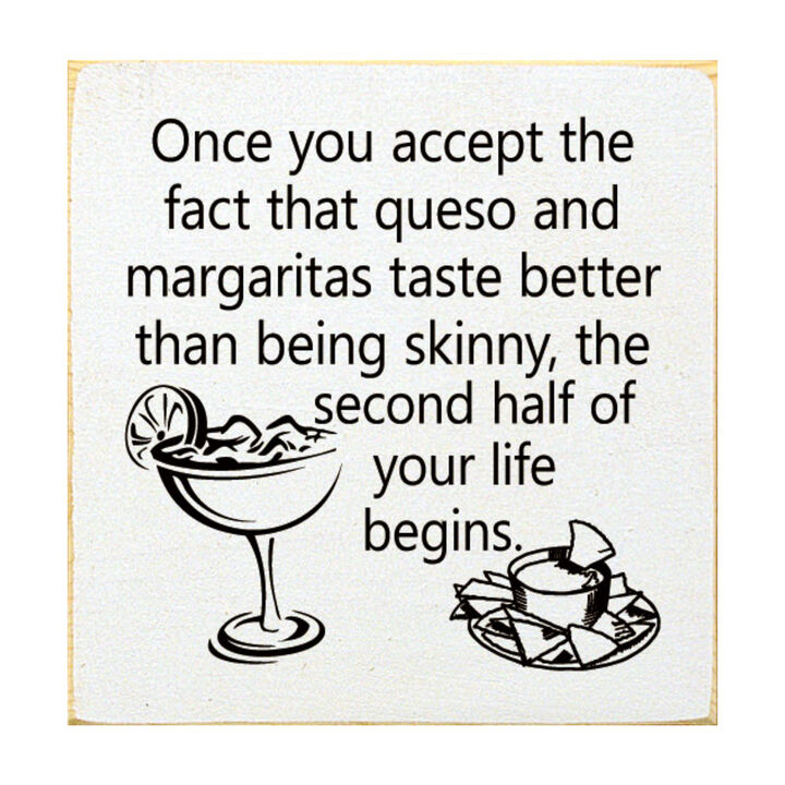 Funny Queso and Margarita Quote Wood Sign Kitchen Wall Decor