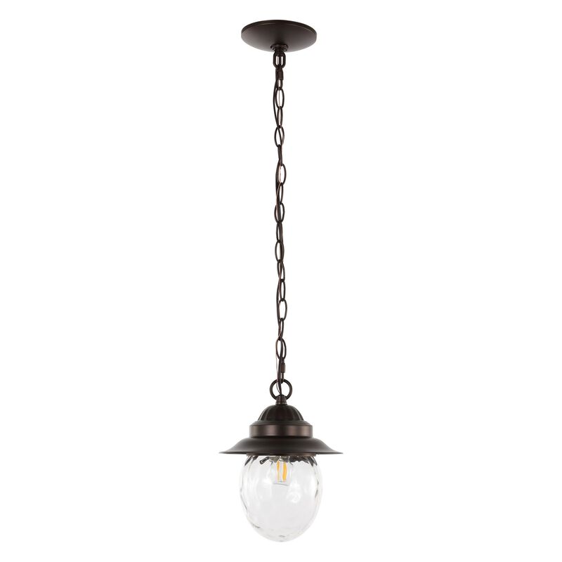 Manteo 8.25" 1-Light Farmhouse Industrial Iron/Glass Outdoor LED Pendant, Oil Rubbed Bronze/Clear image number 8