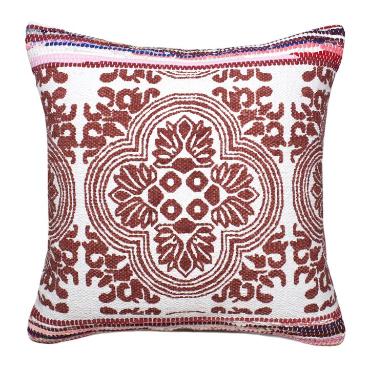 20" Red and White Bordered Tesserae Mosaic Square Throw Pillow