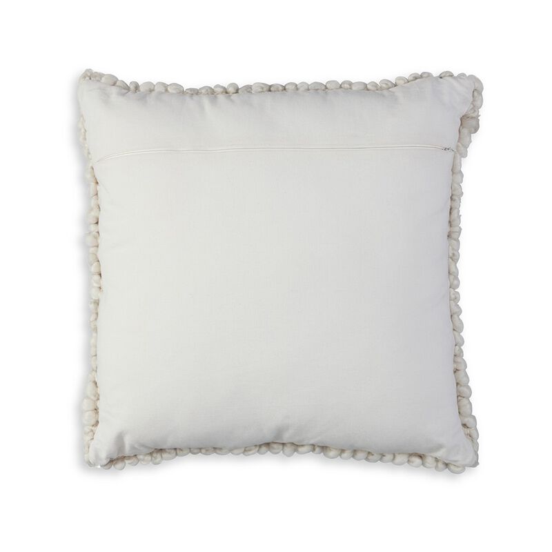 Avy Square Accent Throw Pillow, 20 Inch Plush Looped Ivory White Wool - Benzara