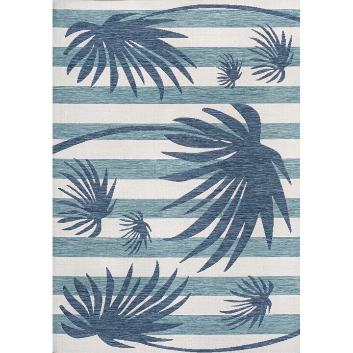 Veronica Classic Beach Stripe and Palm Leaf Indoor/Outdoor Area Rug