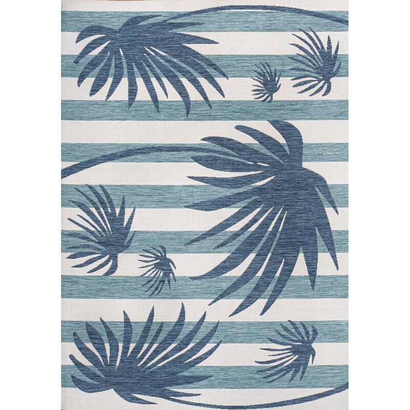 Veronica Classic Beach Stripe and Palm Leaf Indoor/Outdoor Area Rug