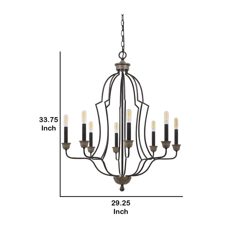 Watt Metal Chandelier with Tubular Frame, Textured Bronze-Benzara
