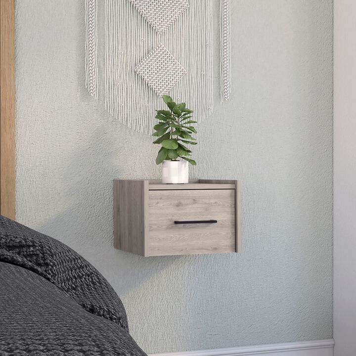 Streamdale Floating Nightstand, Wall Mount, Single Drawer, Handle, Light Grey