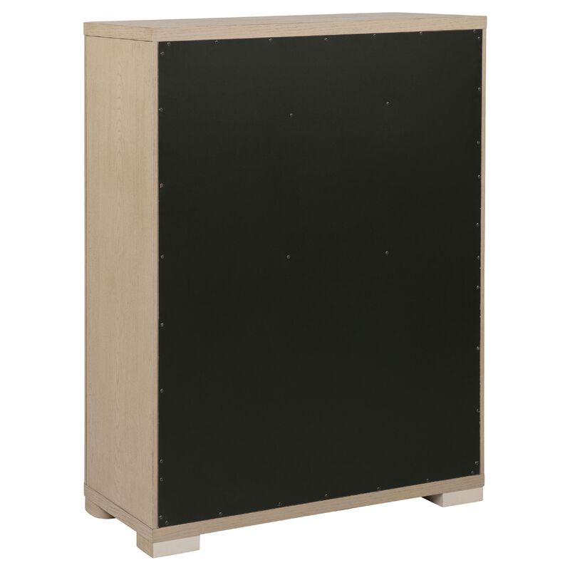 Saina Tall Dresser Chest with 5 Drawers, Fingertip Handles, Brown Wood image number 3