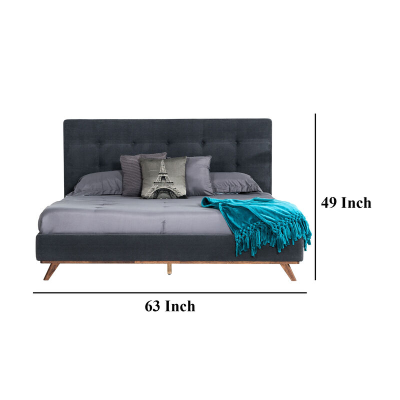 Adia Platform King Bed, Dark Gray Button Tufted Polyester Upholstery - Benzara