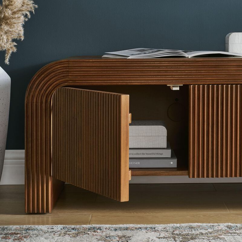 Modway Waterflute 68 Inch Modern Fluted TV Stand in Walnut &ndash; Low-Profile Entertainment Console with Adjustable Shelves &ndash; Wood Media Cabinet with Cable Management for Living Room image number 4