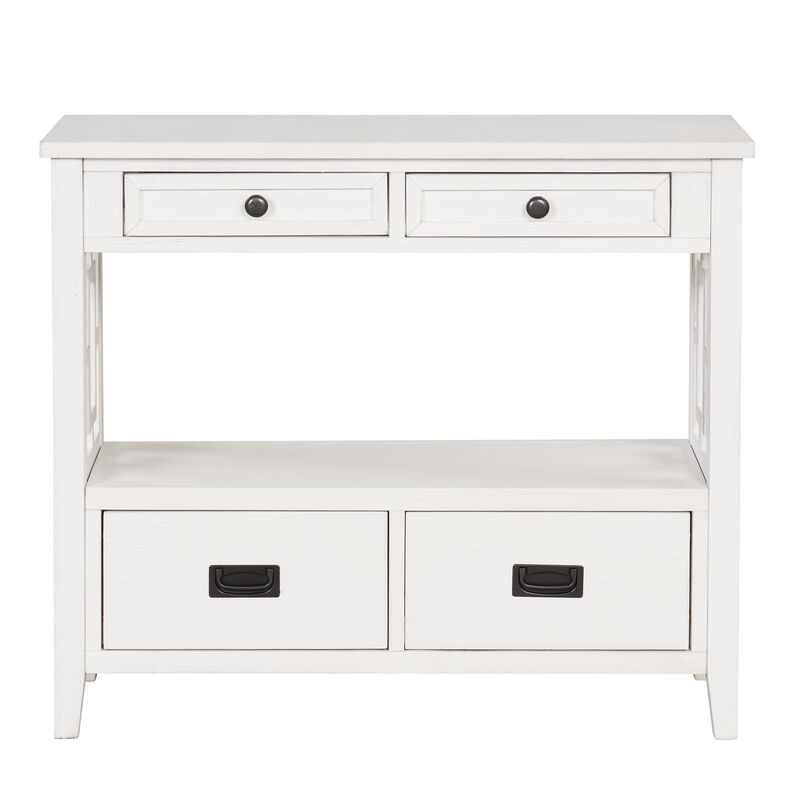Whisen Farmhouse Style Console Table with 4 Drawers and Storage Shelf - Antique White