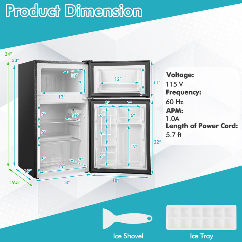 3.2 Cu. Ft Compact Mini Fridge with 5 Temperature Settings