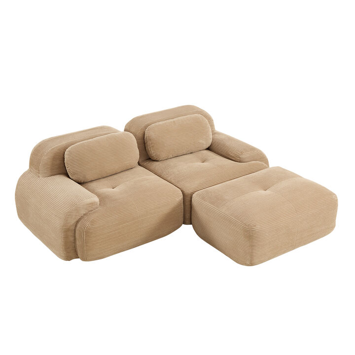 Merax L-shaped sofa in softCorduroy Fabric fabric modular design multiple combinations curved armrests no assembly