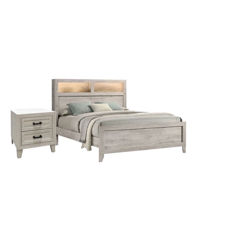 Queen Bedroom Set, White Wash, Black Wood, 2 Piece Set with Nightstand image number 0