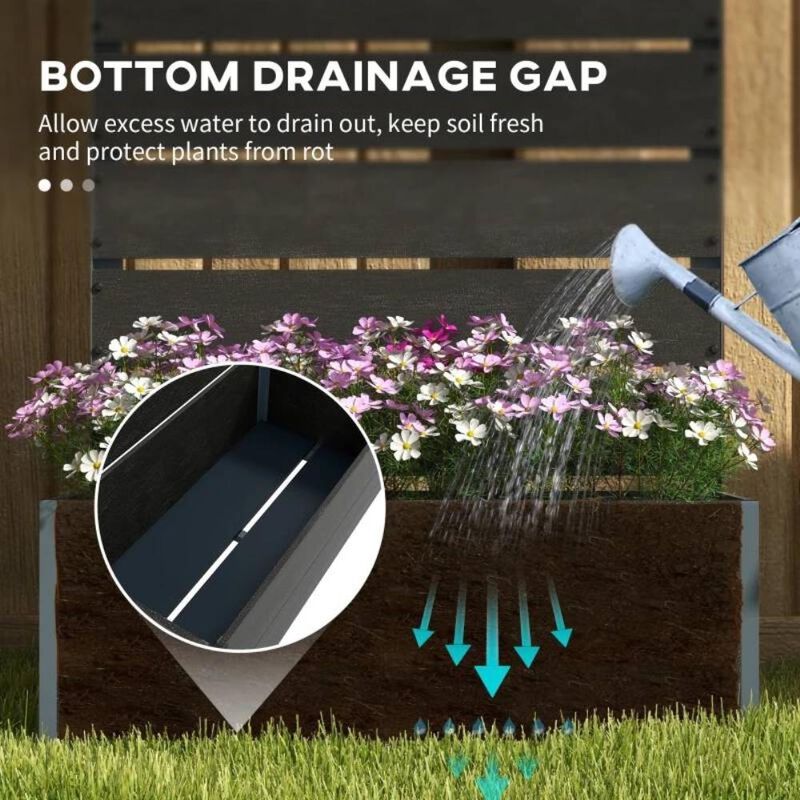 Hivvago Outdoor Raised Bed Planter with Slatted Fence Trellis in Black Wood Finish