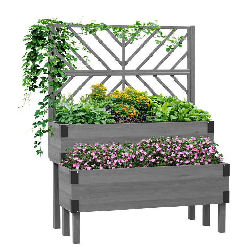 Hivvago 2-Tier Wooden Raised Garden Bed with Trellis image number 0