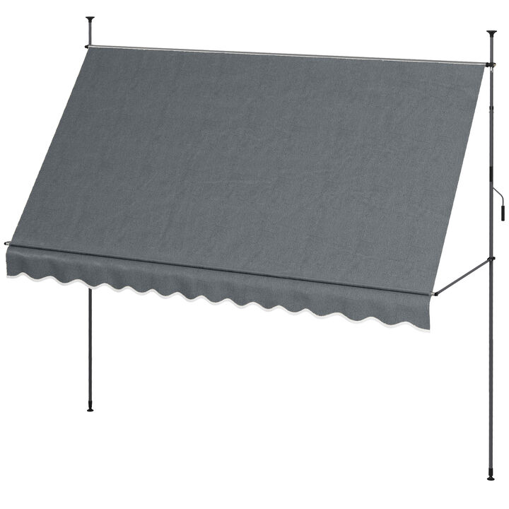 Outsunny 6.5' x 4' Manual Retractable Awning, Non-Screw Freestanding Patio Sun Shade Shelter with Support Pole Stand and UV Resistant Fabric, for Window, Door, Porch, Deck, Dark Gray