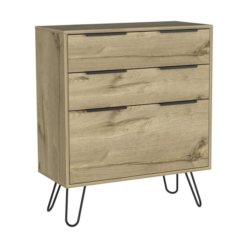 DEPOT E-SHOP Saffron Dresser- Three Drawers, Countertop, Four Steel Legs-Light Oak, For Bedroom