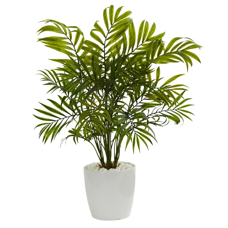 Hivvago Palms in White Planter Artificial Plant (Set of 2)