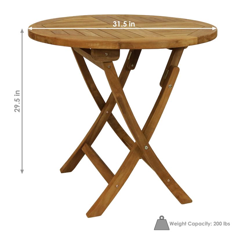 Sunnydaze Solid Teak Wood Folding Round Patio Dining Table
