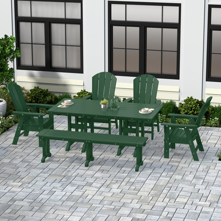 WestinTrends 6 Piece Outdoor Patio Dining Table and Armchair Dining Bench Set