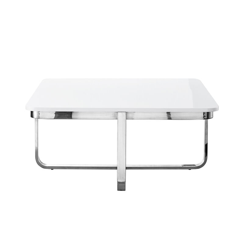 Square Coffee Table with Metallic Wood Top and Stainless Steel Base for Home Lounge