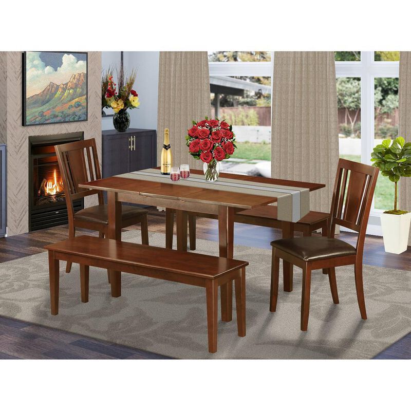 5 Pc Dining room set with bench -Kitchen Table with 2 Dining Chairs and 2 Benches
