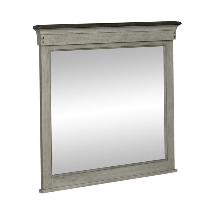 Liberty Furniture Landscape Mirror Farmhouse White in Weathered Linen Finish w/ Dusty Taupe Tops