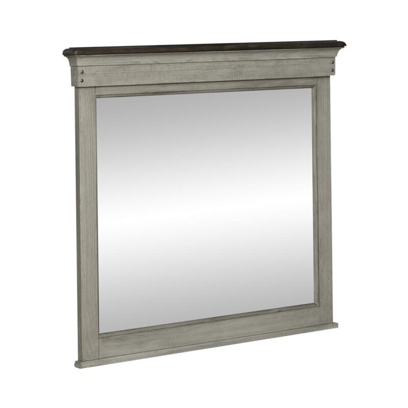 Liberty Furniture Landscape Mirror Farmhouse White in Weathered Linen Finish w/ Dusty Taupe Tops image number 0