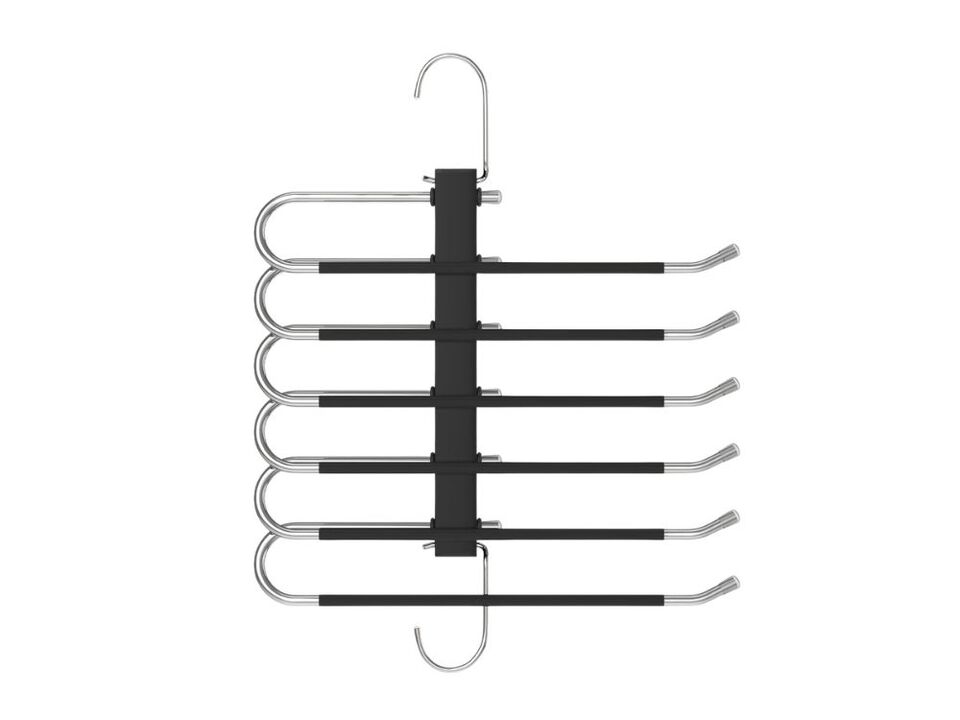 Space Saving 6 Tier Pant Hangers, Anti-Slip, Stainless Steel, 2 Pack, Black