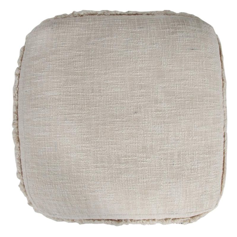 Hivvago 18 Inch Cream Cotton Tufted Cube Striped Pouf Ottoman