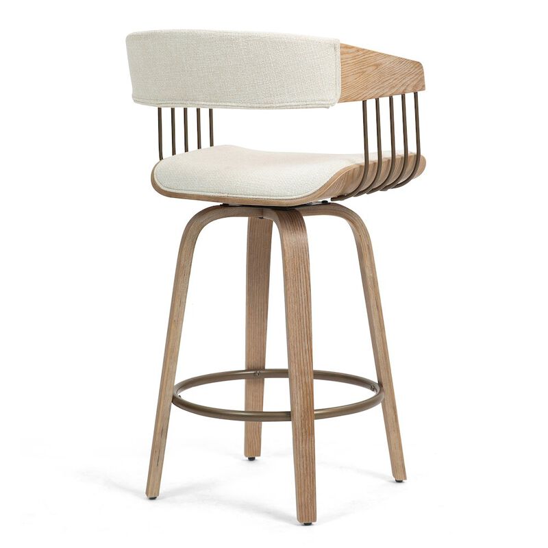 Glamour Home Berke Beige Upholstered Fabric Counter Stool with Natural Wood Legs