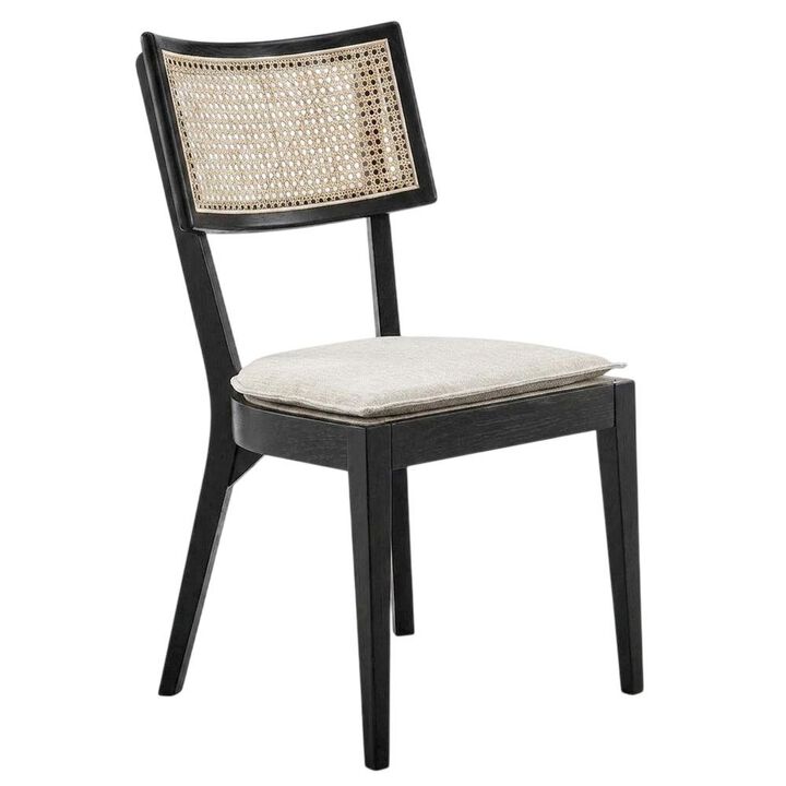 Fabric-Upholstered Wood Dining Chairs, Black White, Set of 2