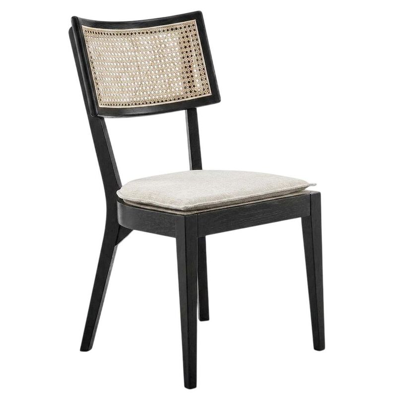 Fabric-Upholstered Wood Dining Chairs, Black White, Set of 2 image number 1