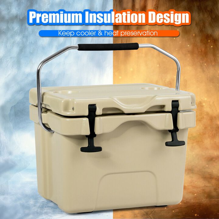 16 Quart 24-Can Capacity Portable Insulated Ice Cooler with 2 Cup Holders