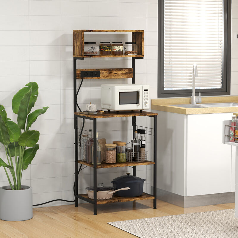 5-Tier Kitchen Baker&rsquo;s Rack with Power Outlet and Storage Shelves