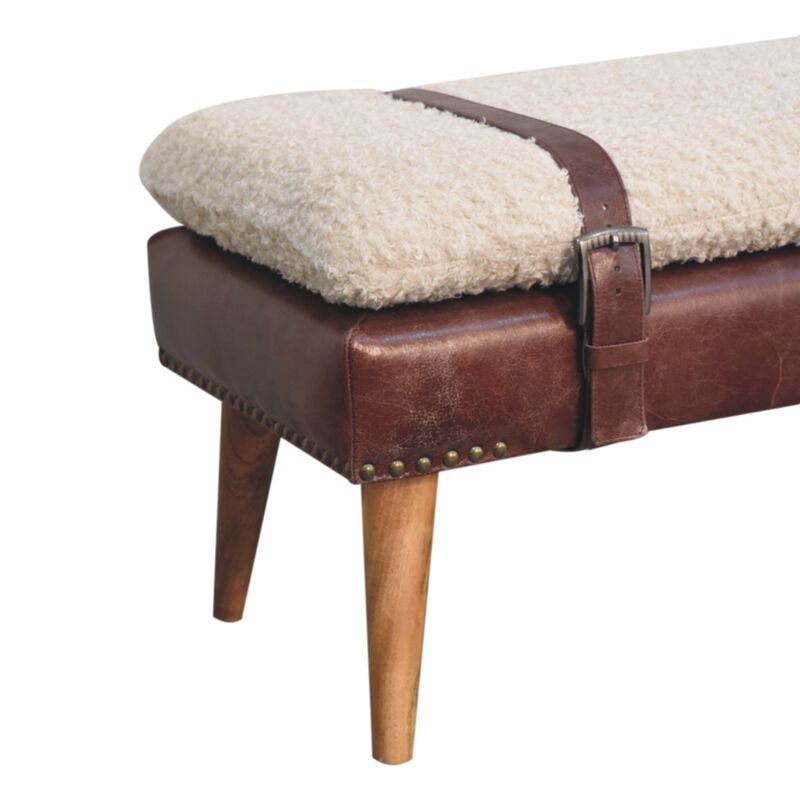 Artisan Furniture Solid Wood Boucle x Mahogany Leather Bench