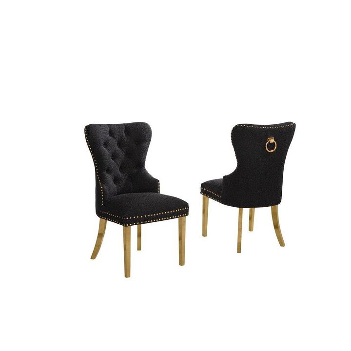 Black Boucle Fabric And Gold Base Side Chairs (Set Of 2)