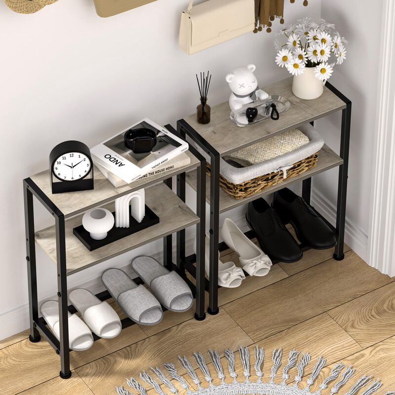 Narrow Side Table for Small Space, 2-Tier Small End Table with Shelf Holder, Slim Nightstand, Skinny Snack Couch Table in Living