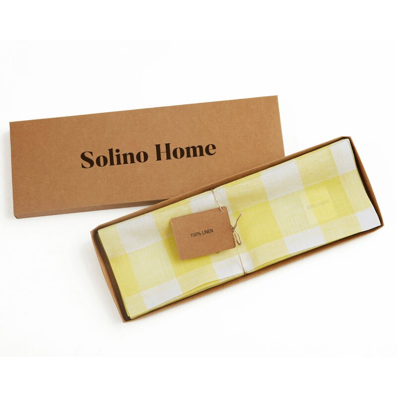 Solino Home Buffalo Check 100% Linen Placemats &ndash; Set of 4, 14 x 19 in, Machine Washable, Holiday and Everyday Dining