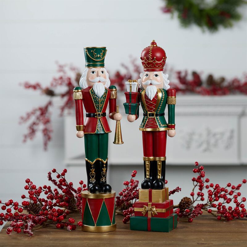 Set of 2 Holiday Nutcracker Soldiers for Christmas Mantel or Tabletop Display