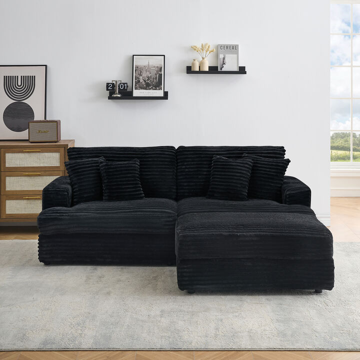 Merax 3-Seater Corduroy Sofa with Movable Storage Ottoman
